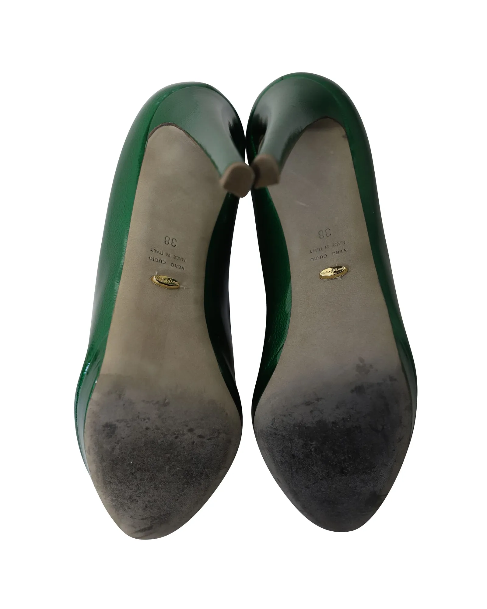Sergio Rossi Peep Toe Pumps in Green Patent Leather