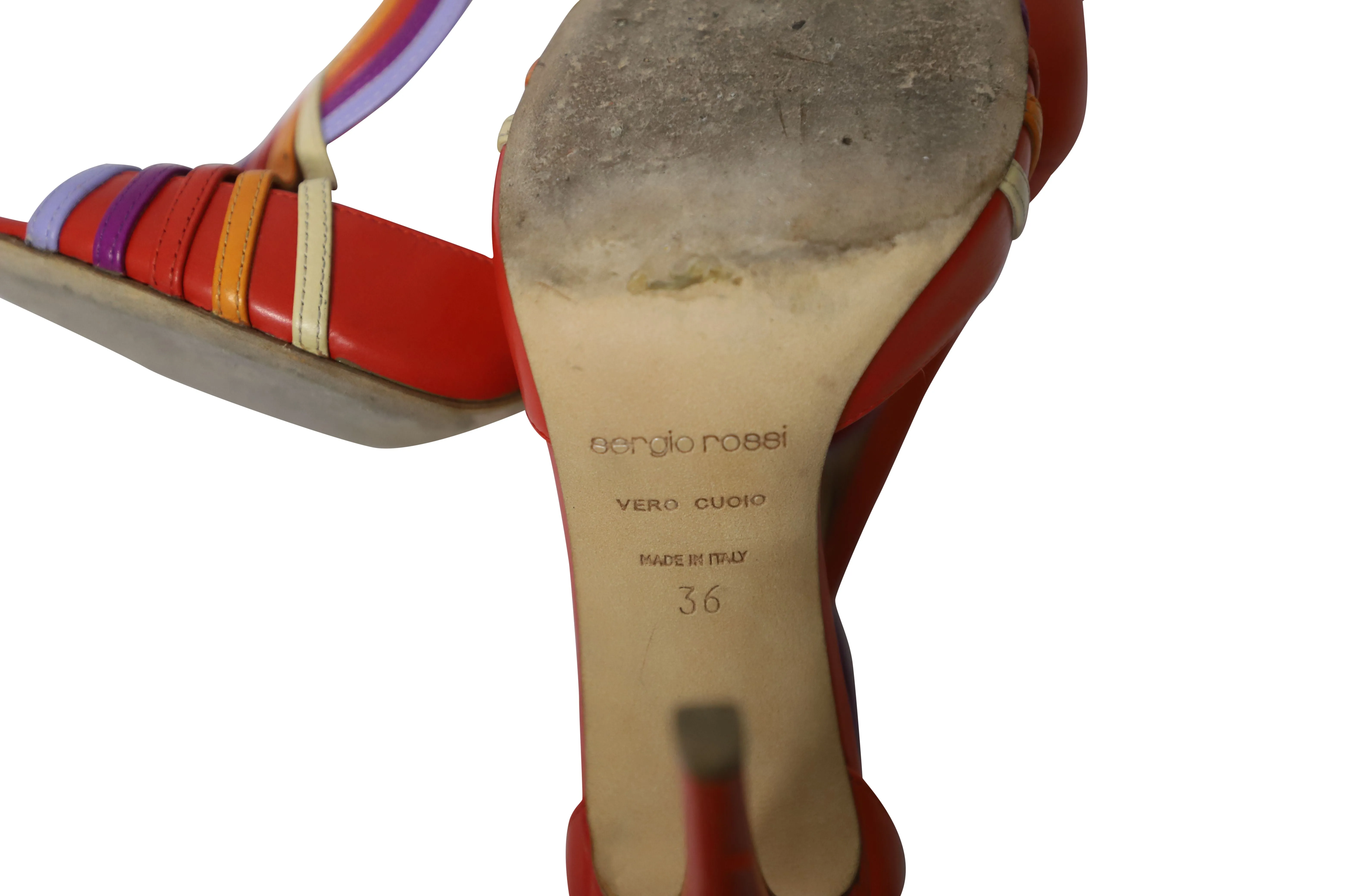 Sergio Rossi Peep Toe Zip Back Heels in Multicolor Leather