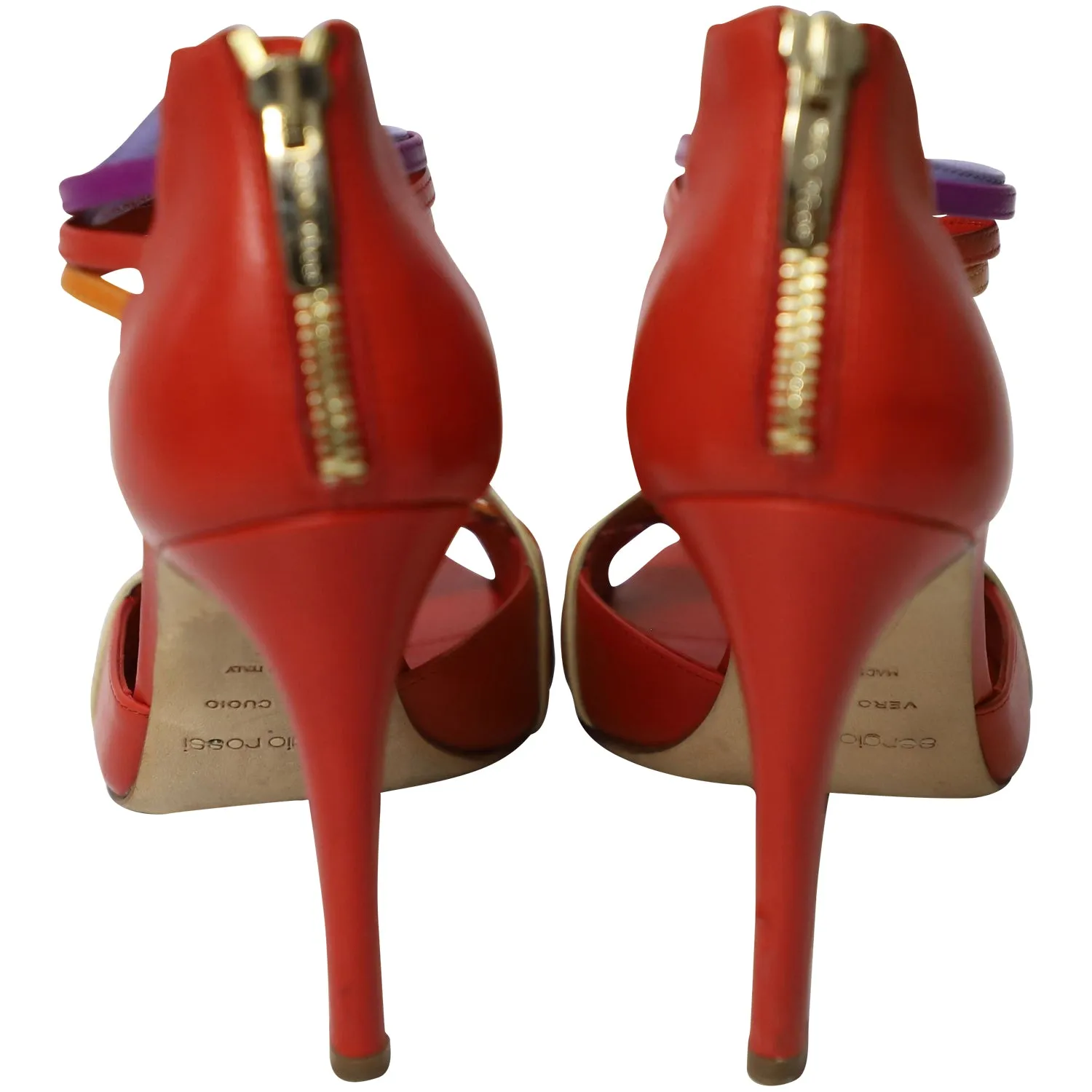 Sergio Rossi Peep Toe Zip Back Heels in Multicolor Leather