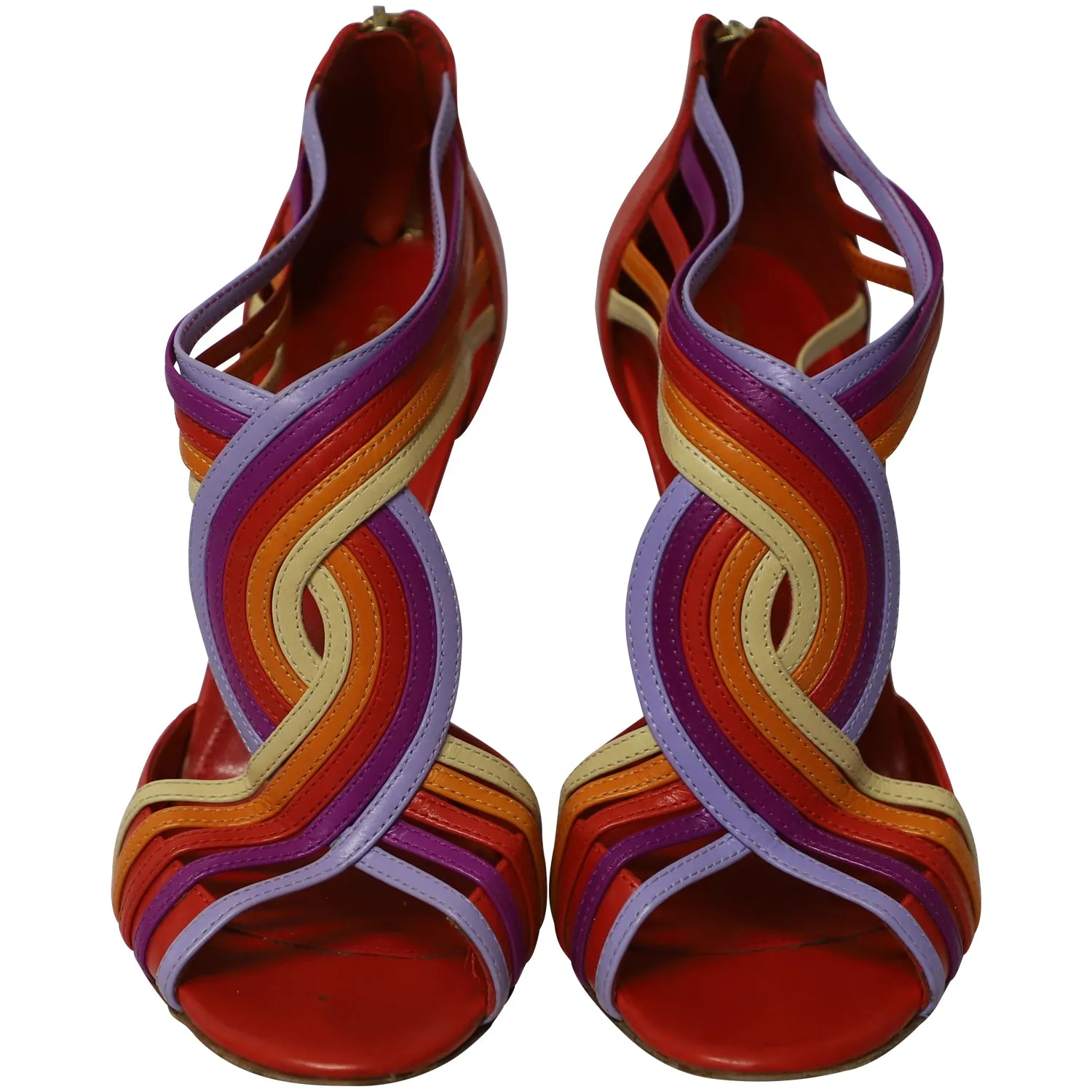 Sergio Rossi Peep Toe Zip Back Heels in Multicolor Leather