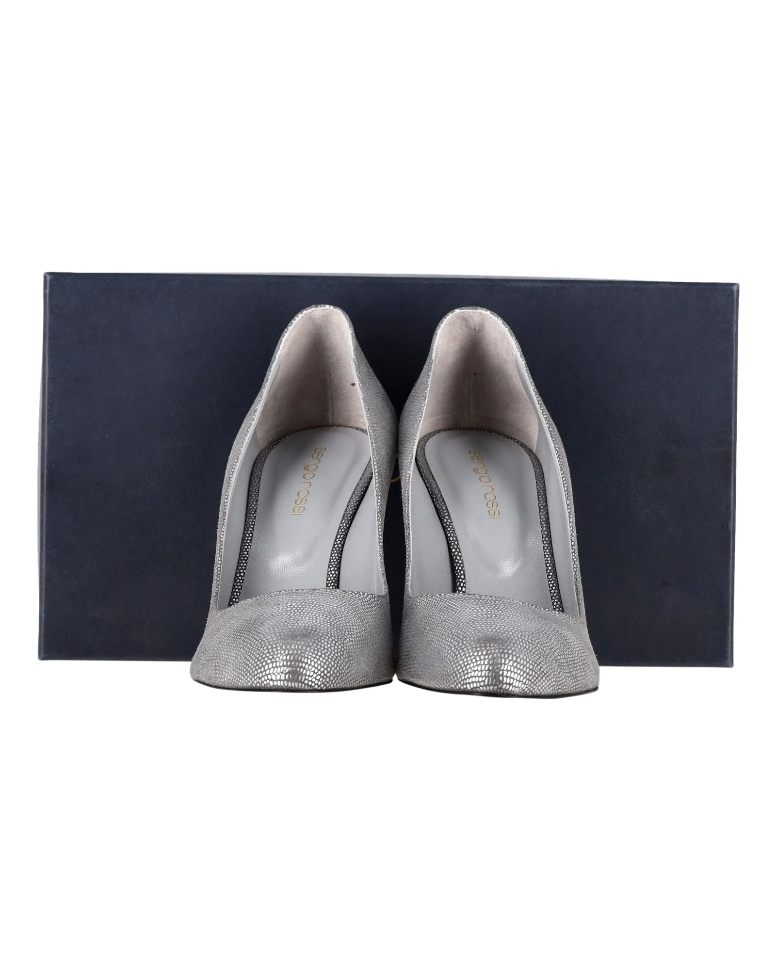Sergio Rossi Round Toe Pumps in Silver Leather