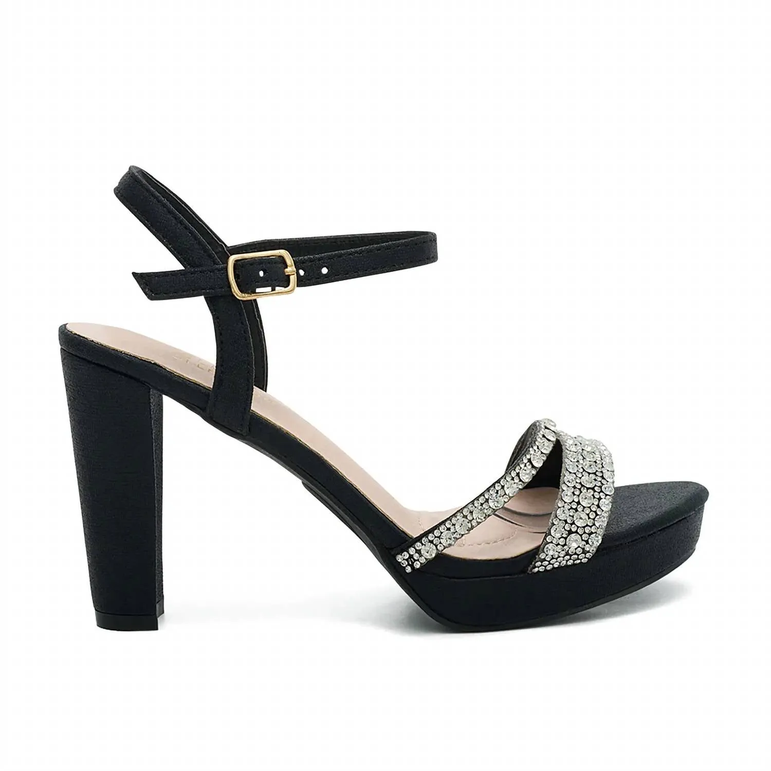 Shimmer Platform Chunky Heel In Black