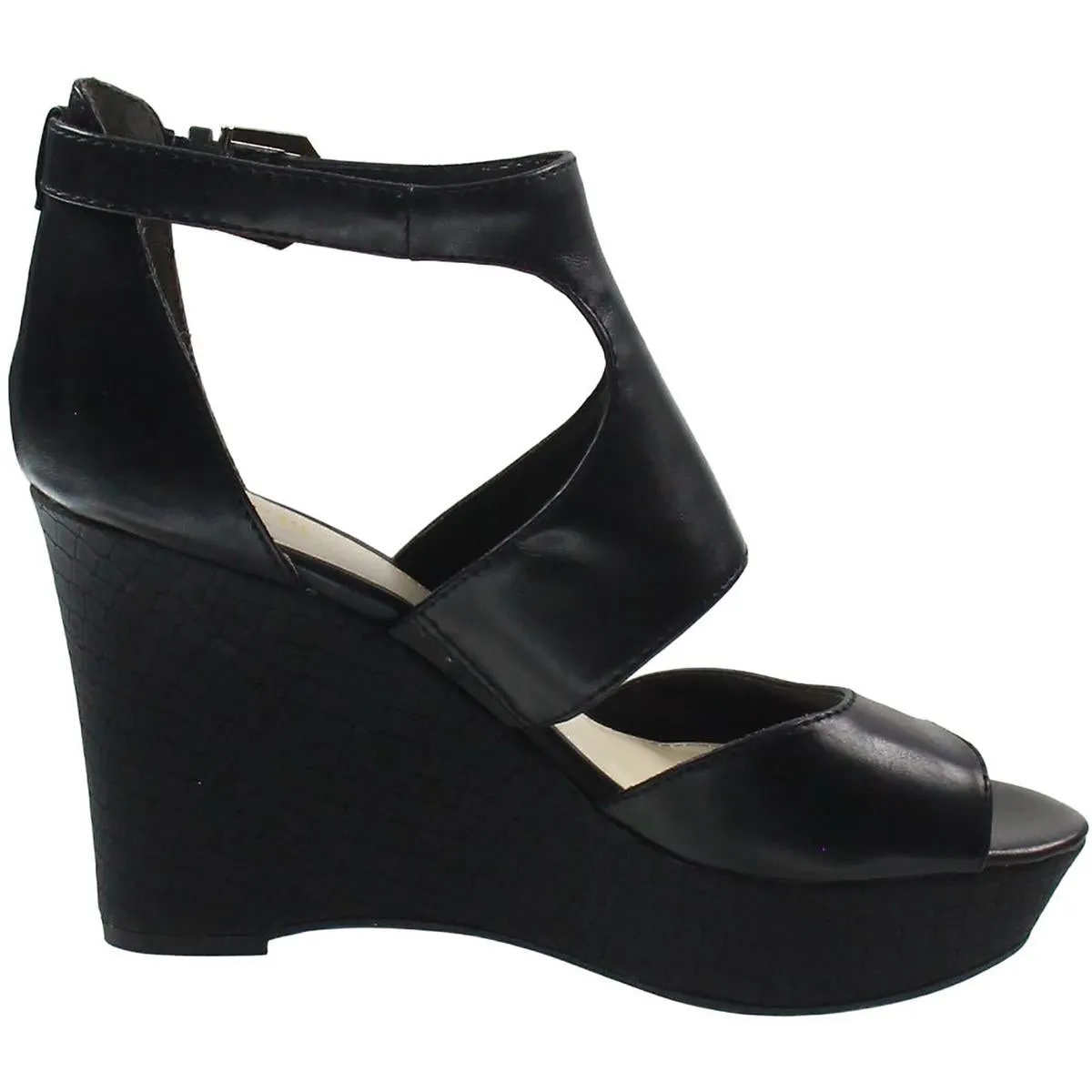 SOPHIE Womens Buckle Leather Wedge Heels