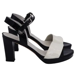 Stuart Weitzman Ankle Strap Bi-Color Sandals in Black and White Leather