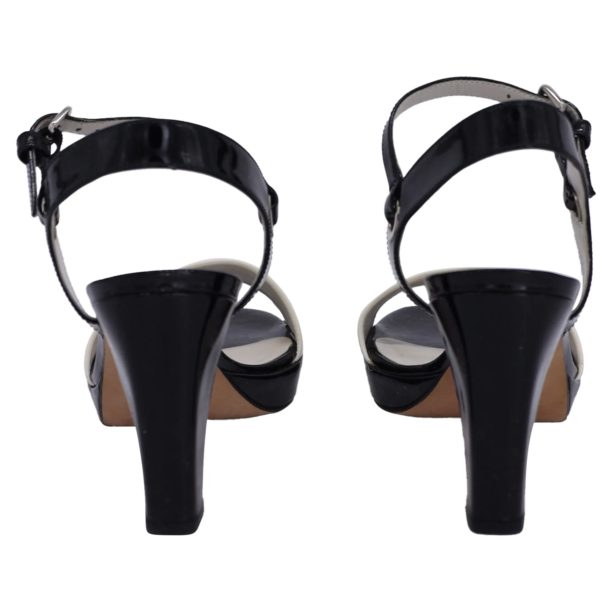 Stuart Weitzman Ankle Strap Bi-Color Sandals in Black and White Leather