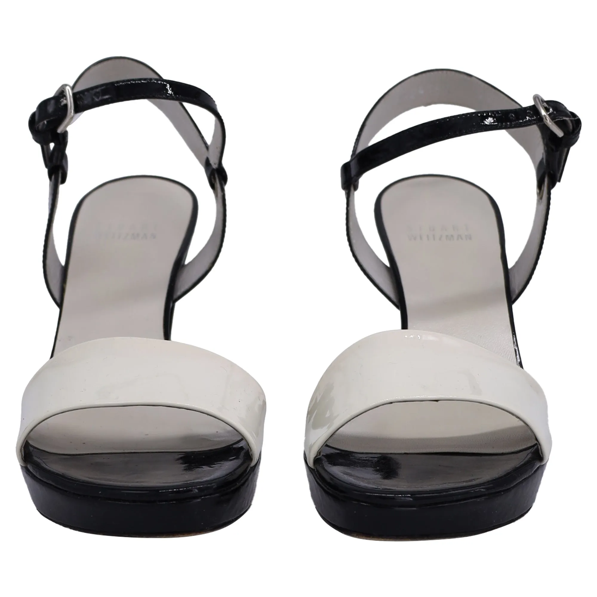 Stuart Weitzman Ankle Strap Bi-Color Sandals in Black and White Leather