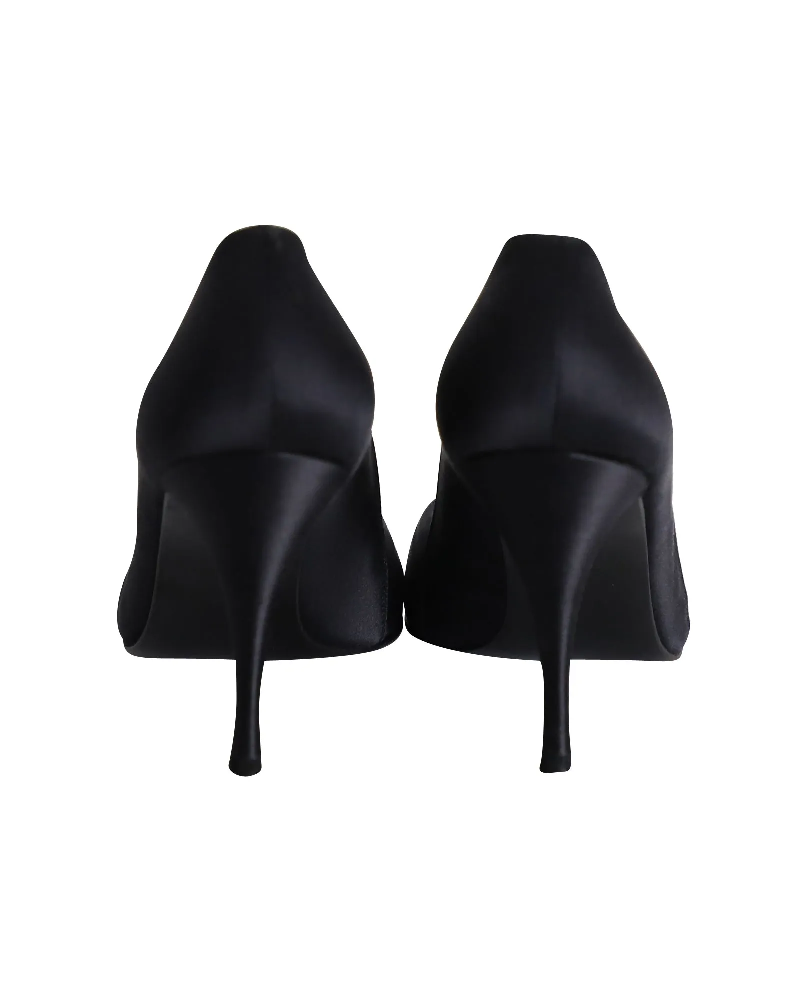 Stuart Weitzman Peep Toe Pumps in Black Satin