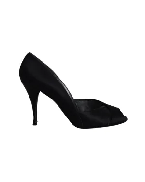 Stuart Weitzman Peep Toe Pumps in Black Satin