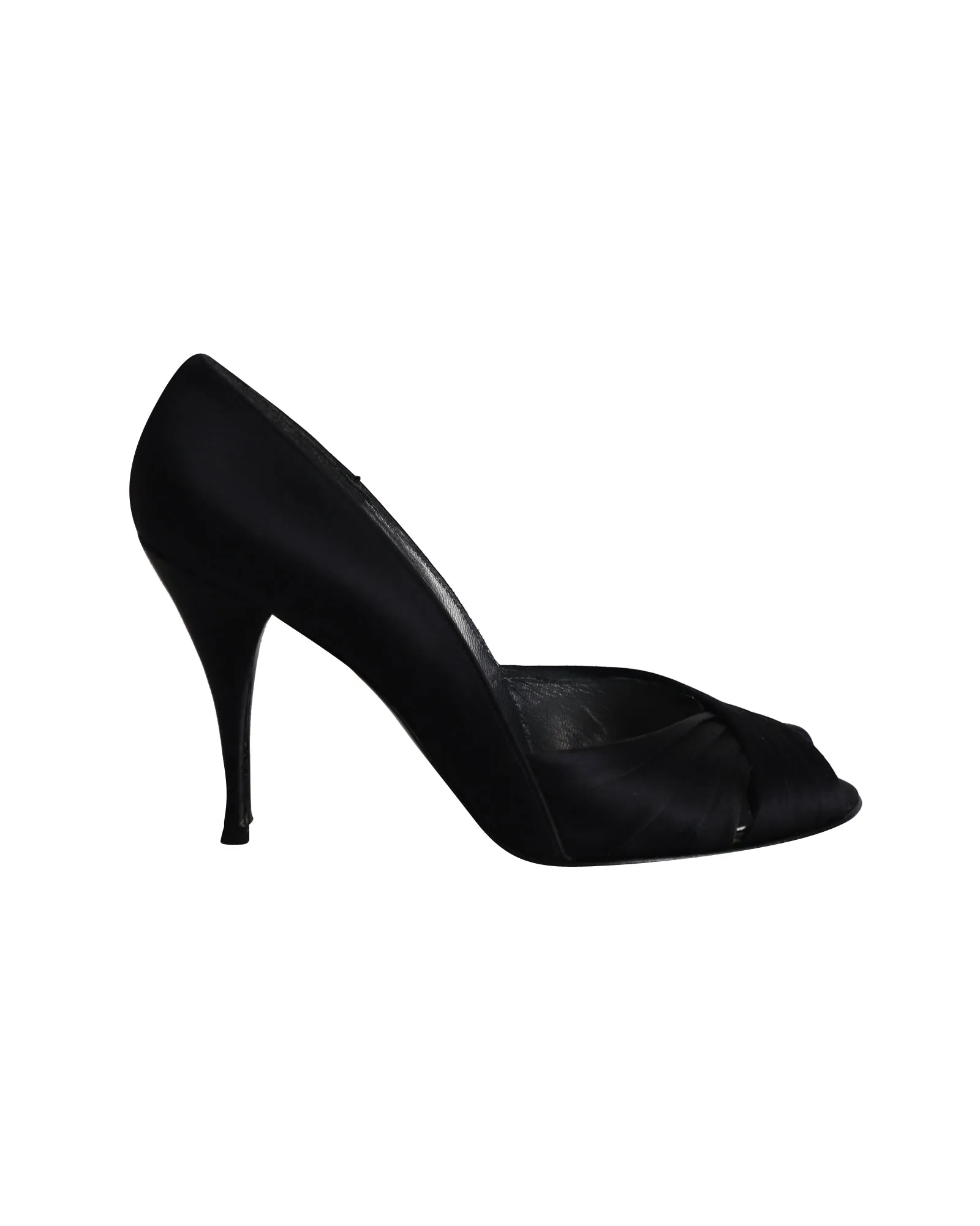 Stuart Weitzman Peep Toe Pumps in Black Satin