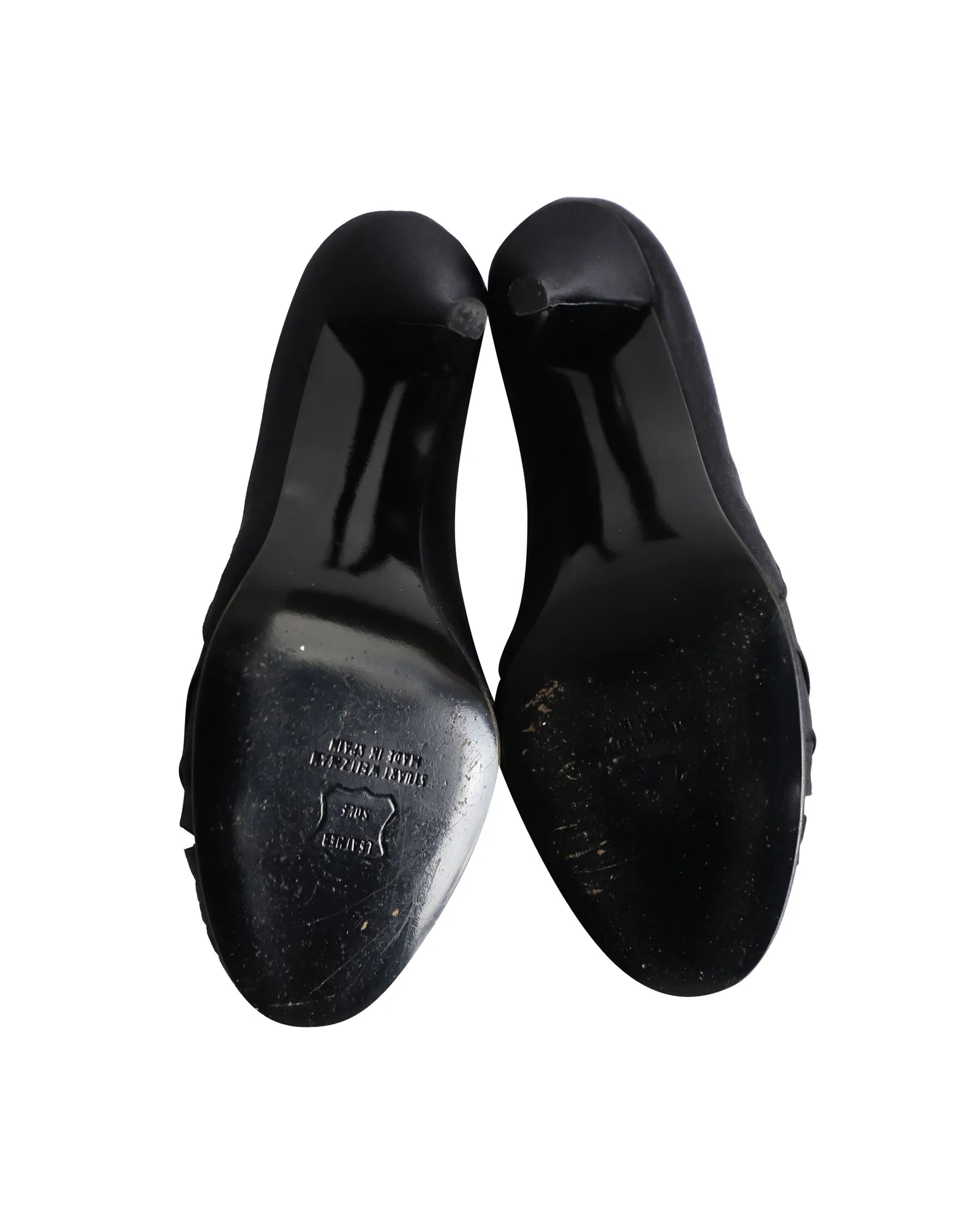 Stuart Weitzman Peep Toe Pumps in Black Satin