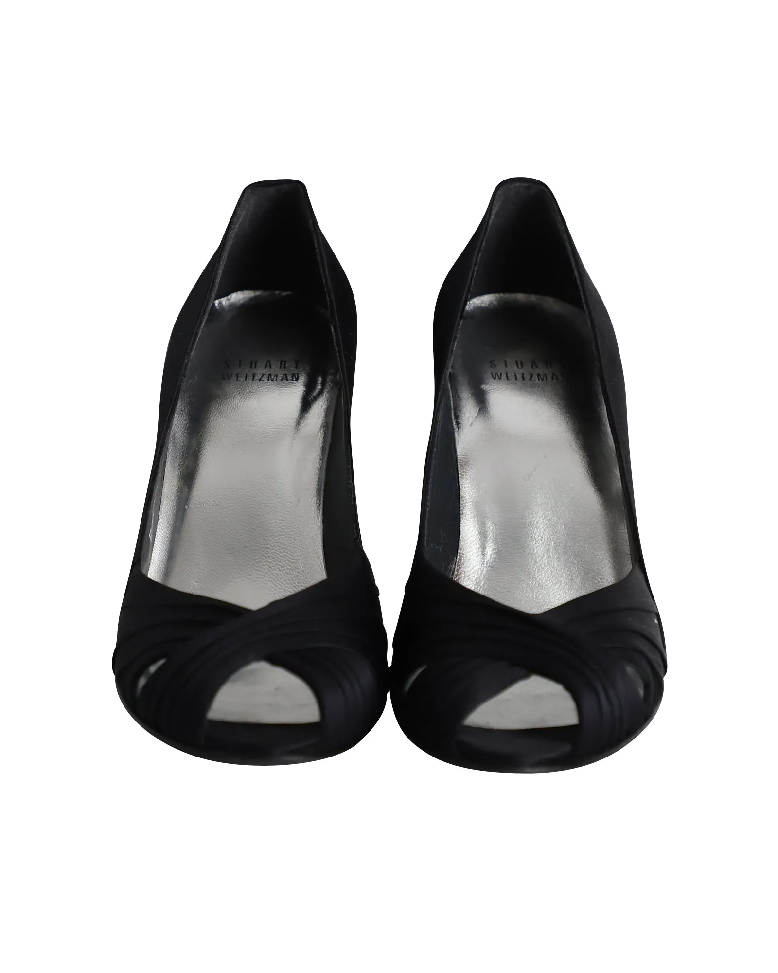 Stuart Weitzman Peep Toe Pumps in Black Satin