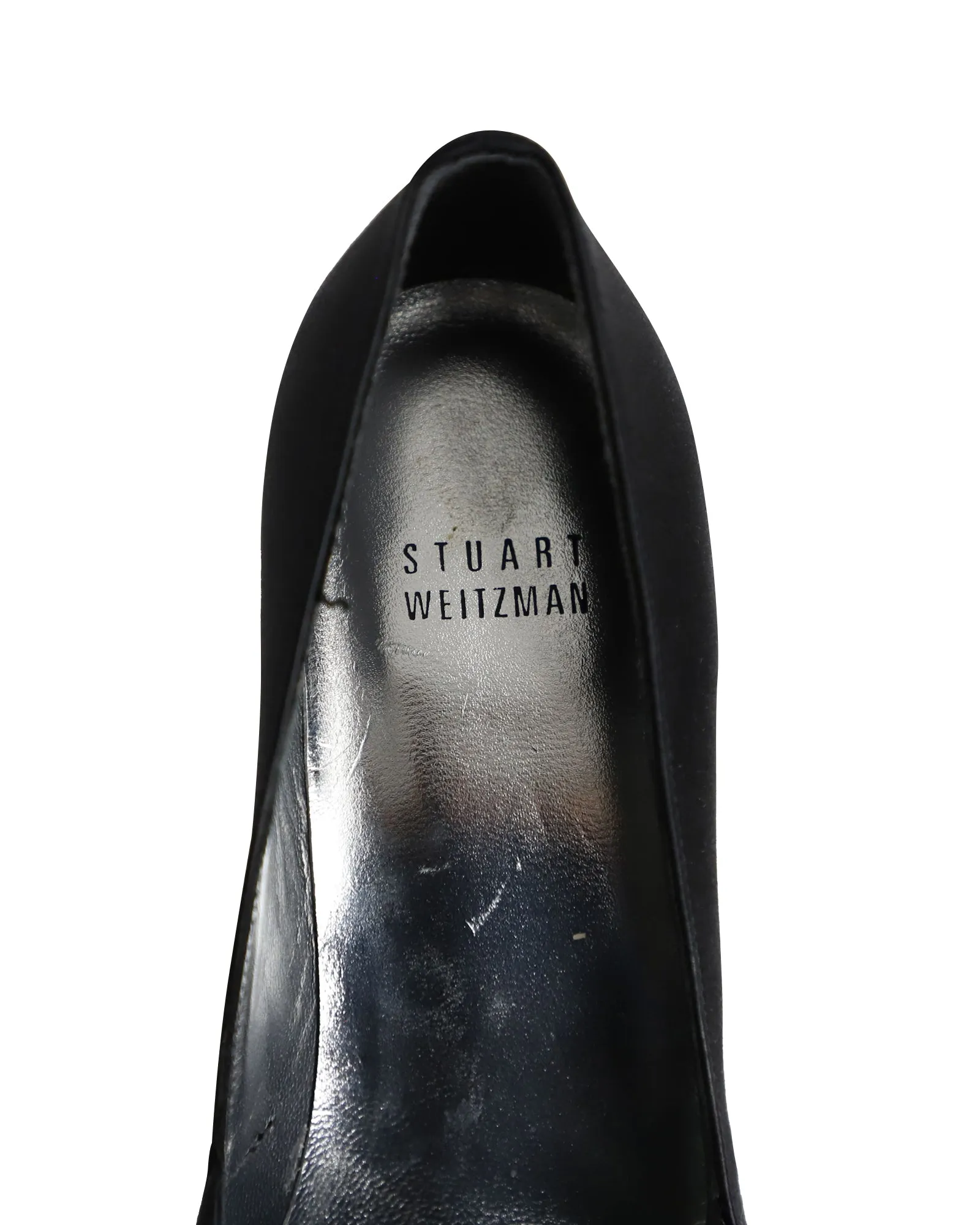 Stuart Weitzman Peep Toe Pumps in Black Satin