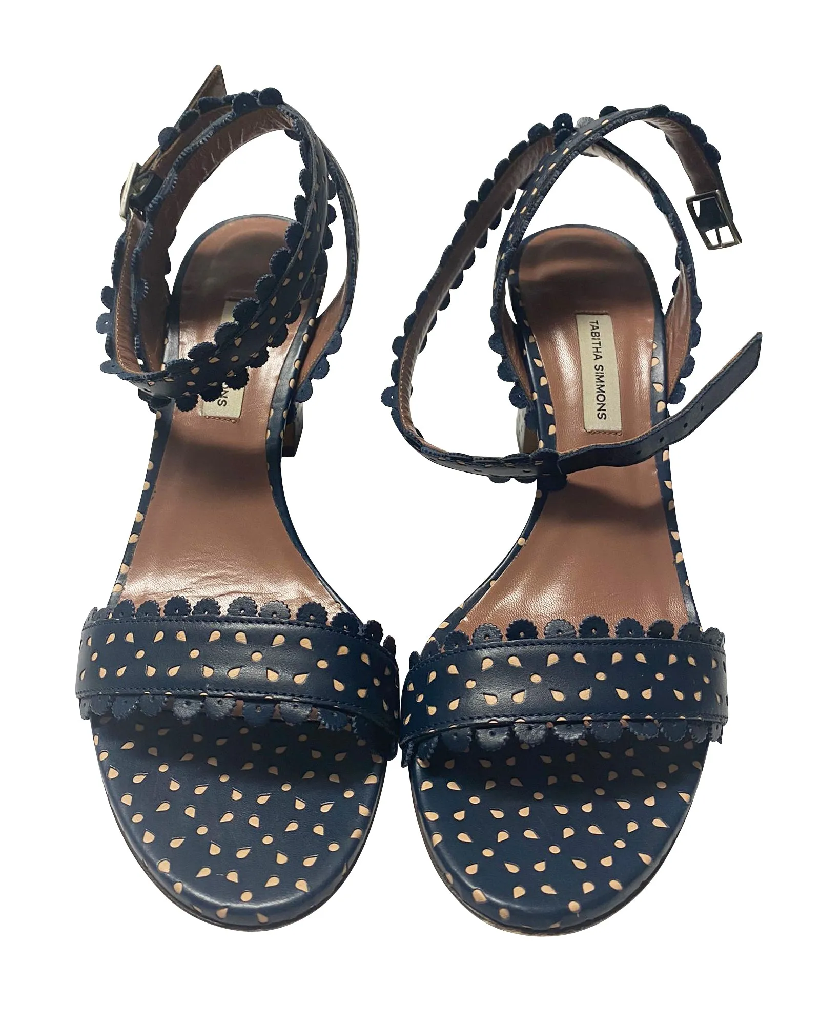 Tabitha Simmons Leticia Perforated Sandals in Blue Calfskin Leather