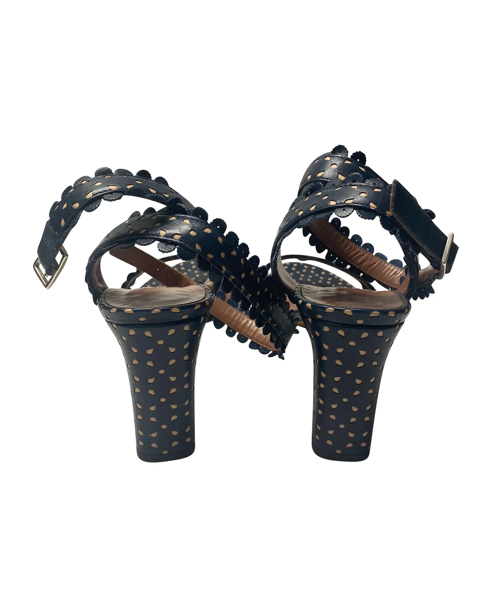 Tabitha Simmons Leticia Perforated Sandals in Blue Calfskin Leather