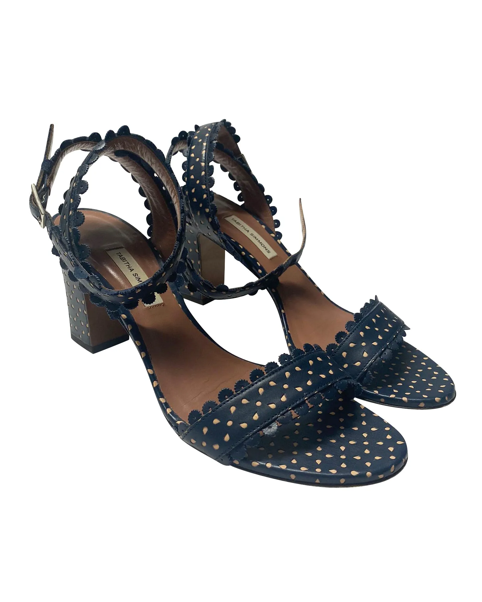 Tabitha Simmons Leticia Perforated Sandals in Blue Calfskin Leather
