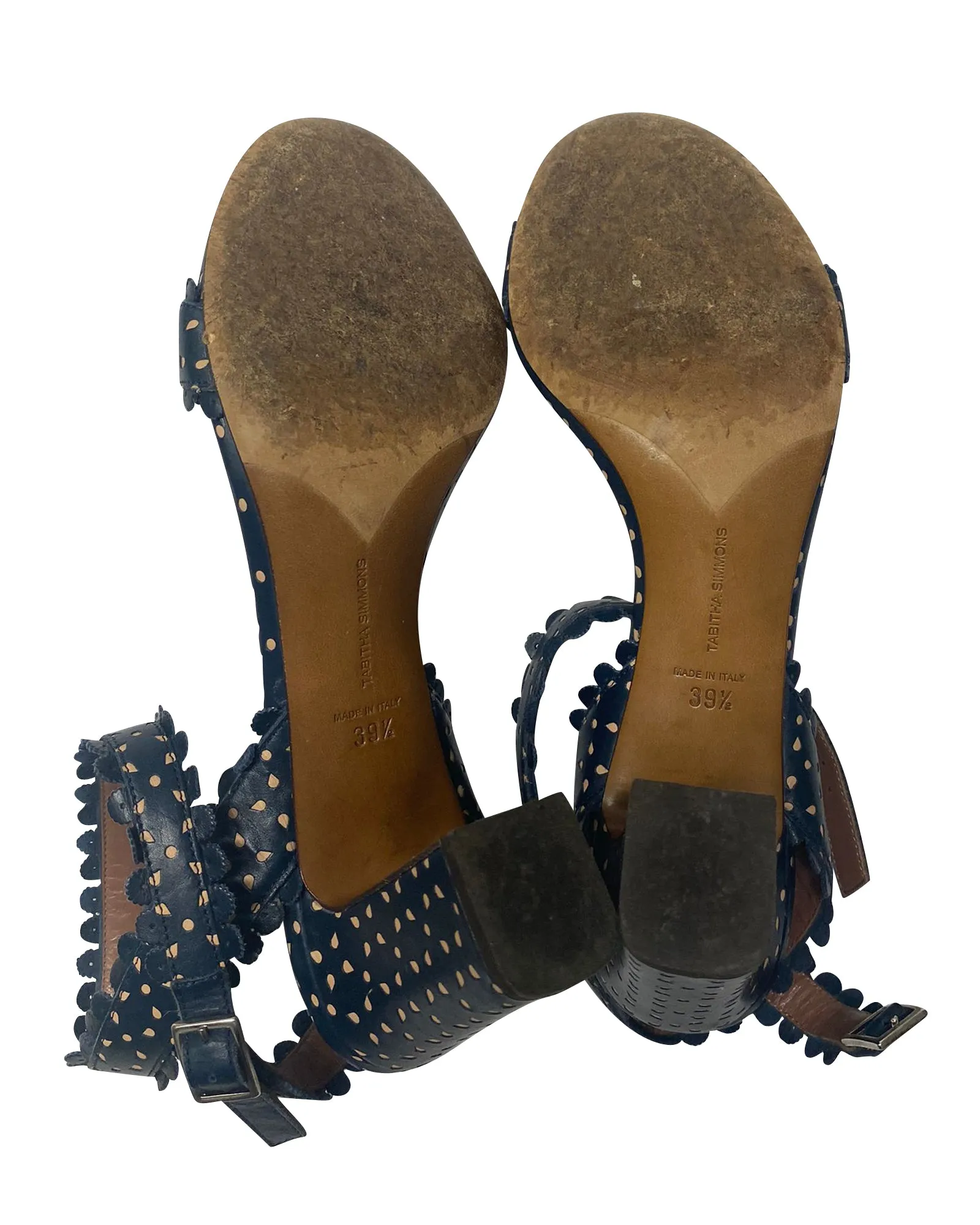 Tabitha Simmons Leticia Perforated Sandals in Blue Calfskin Leather