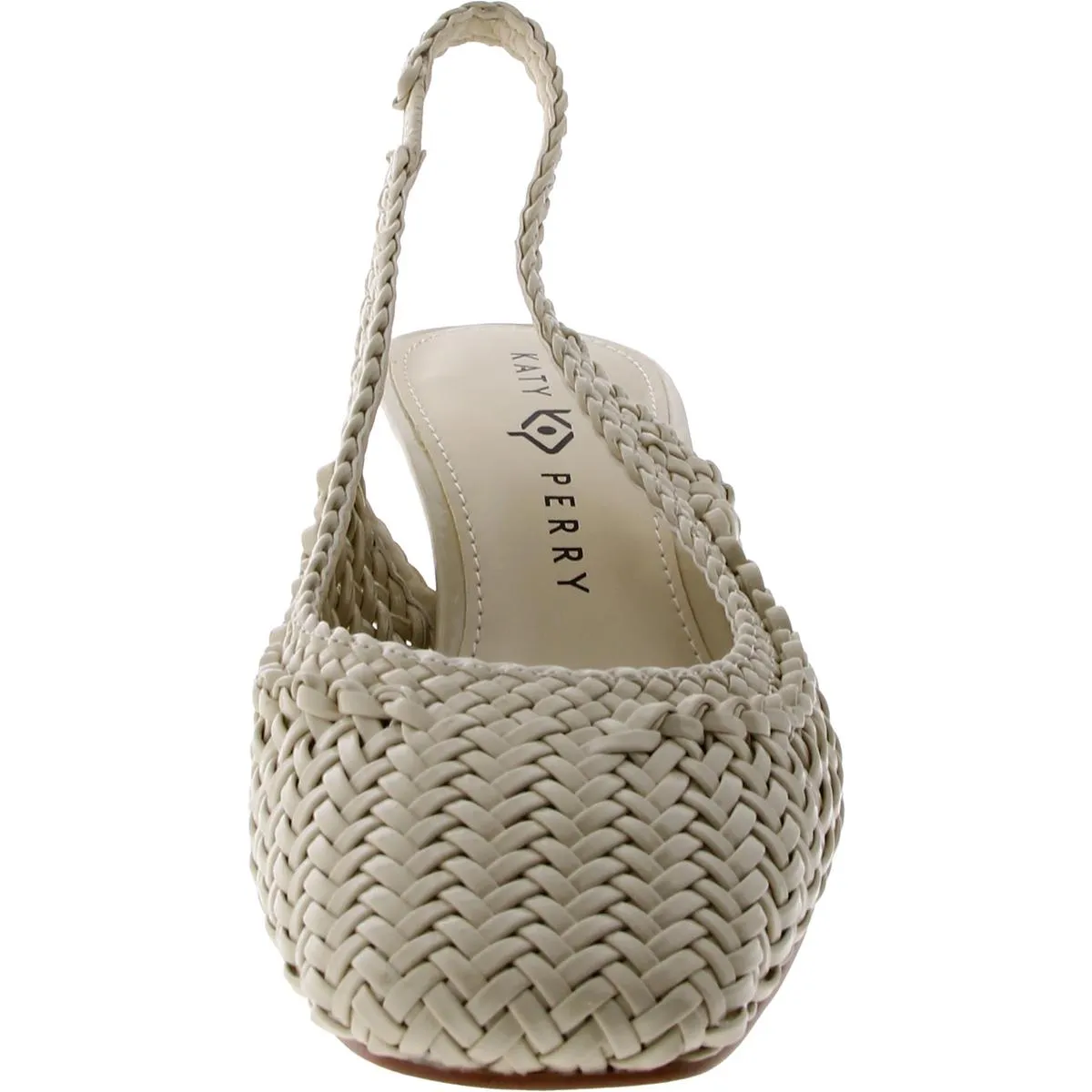 The Laterr Womens Faux Leather Woven Slingback Heels