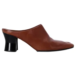 The Row Adela Heeled Mules in Brown Leather