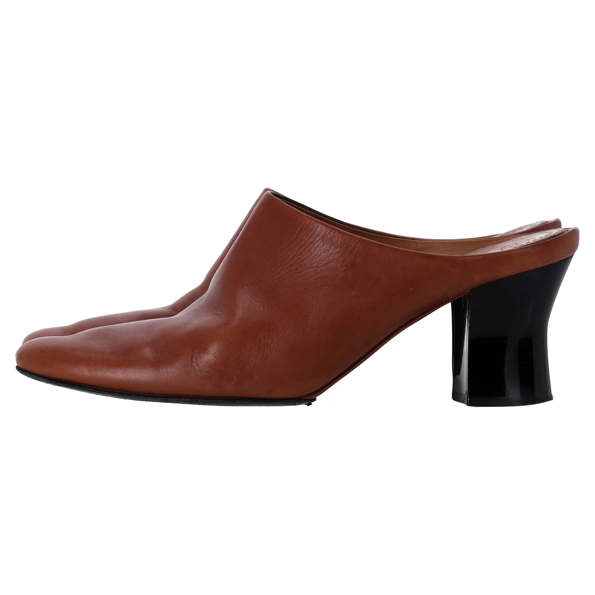 The Row Adela Heeled Mules in Brown Leather