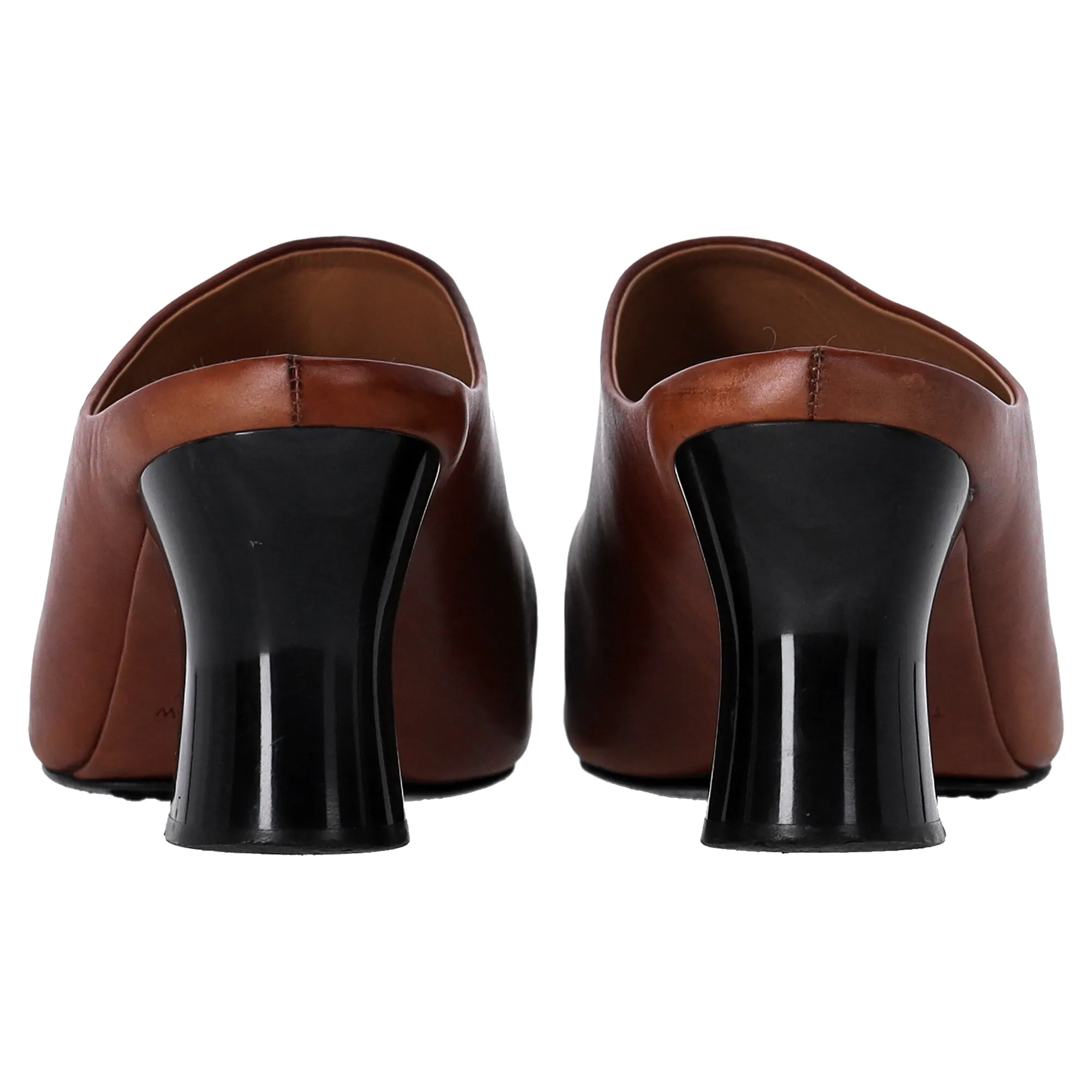 The Row Adela Heeled Mules in Brown Leather