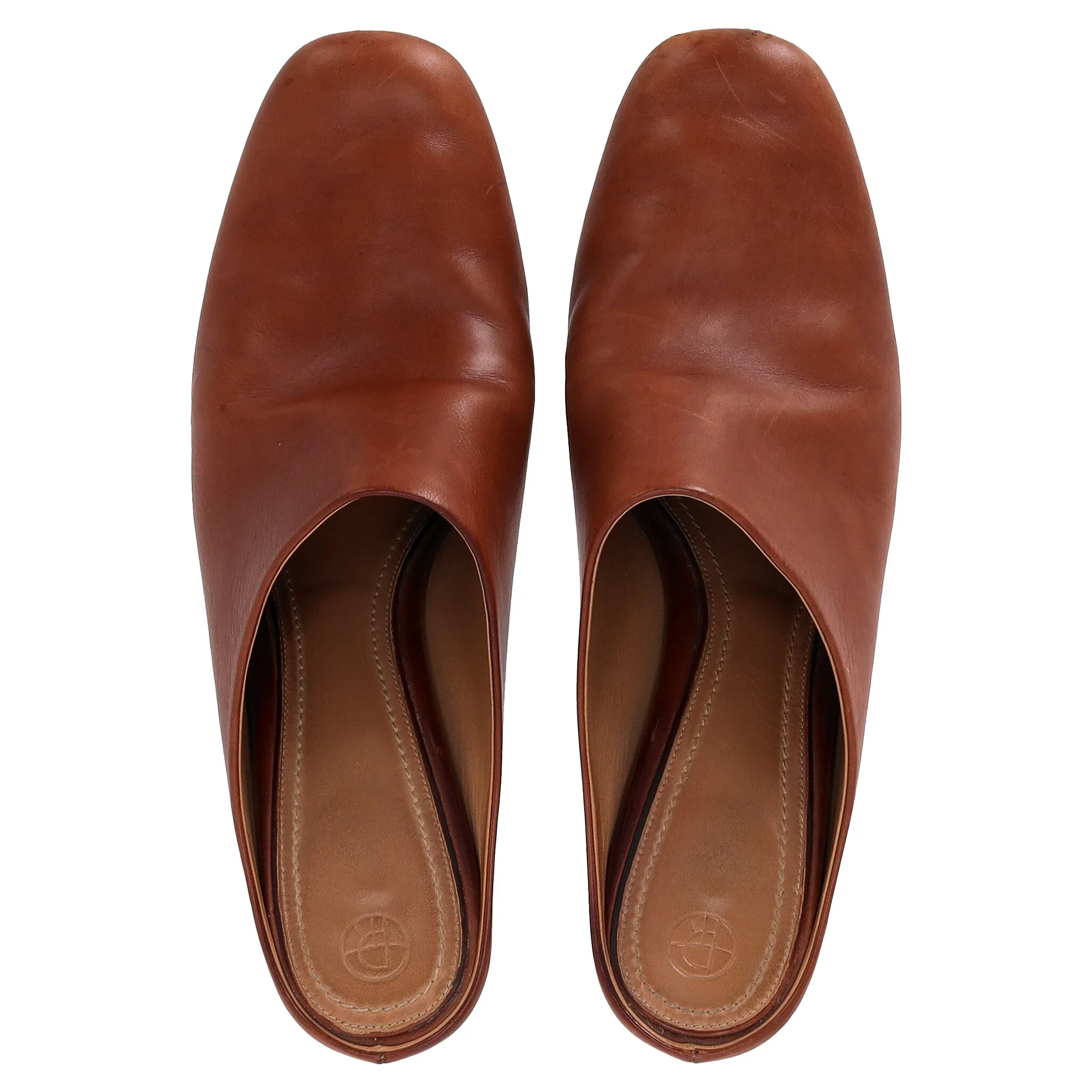 The Row Adela Heeled Mules in Brown Leather