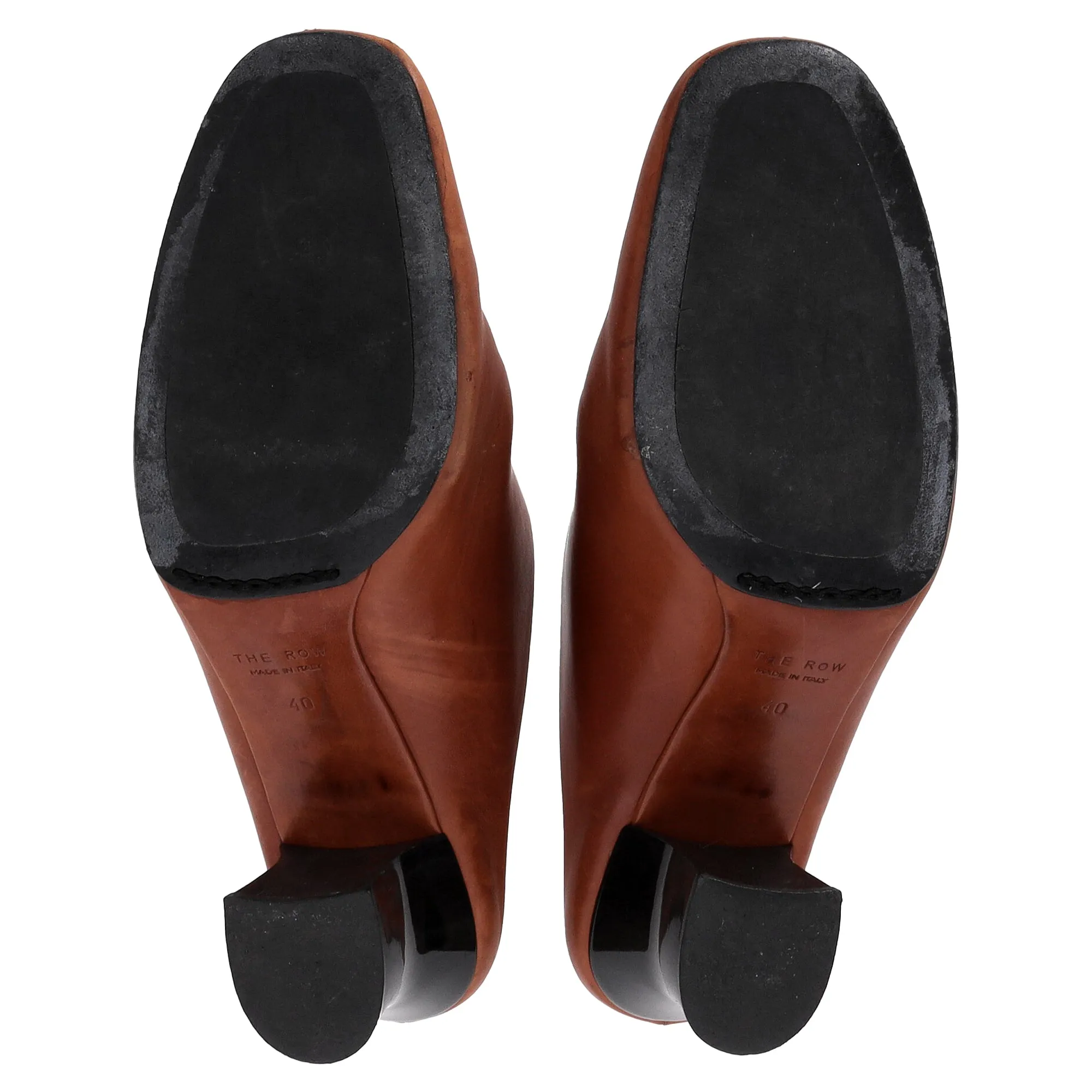 The Row Adela Heeled Mules in Brown Leather