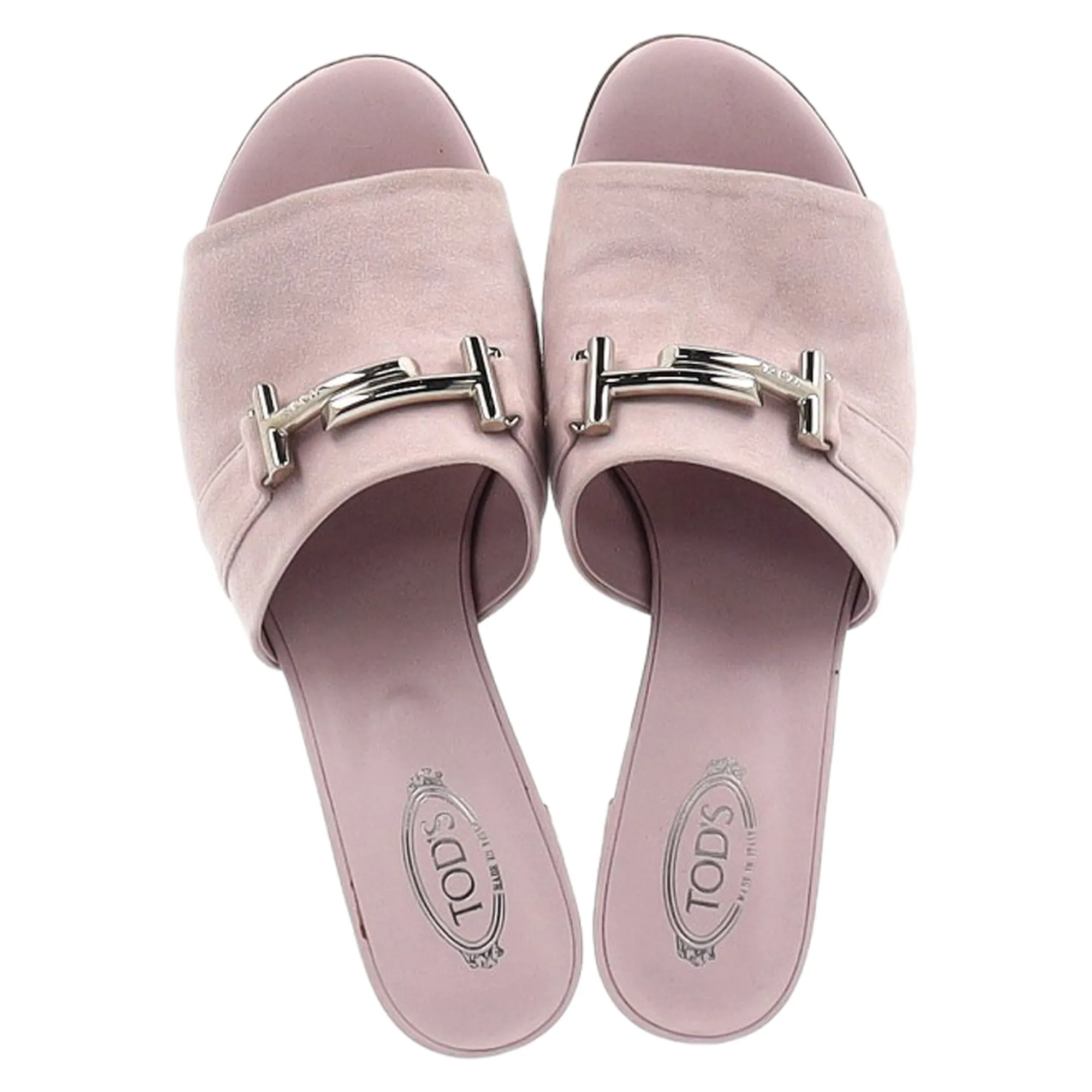 Tod's Double T Buckle Slide Sandals in Pink Suede