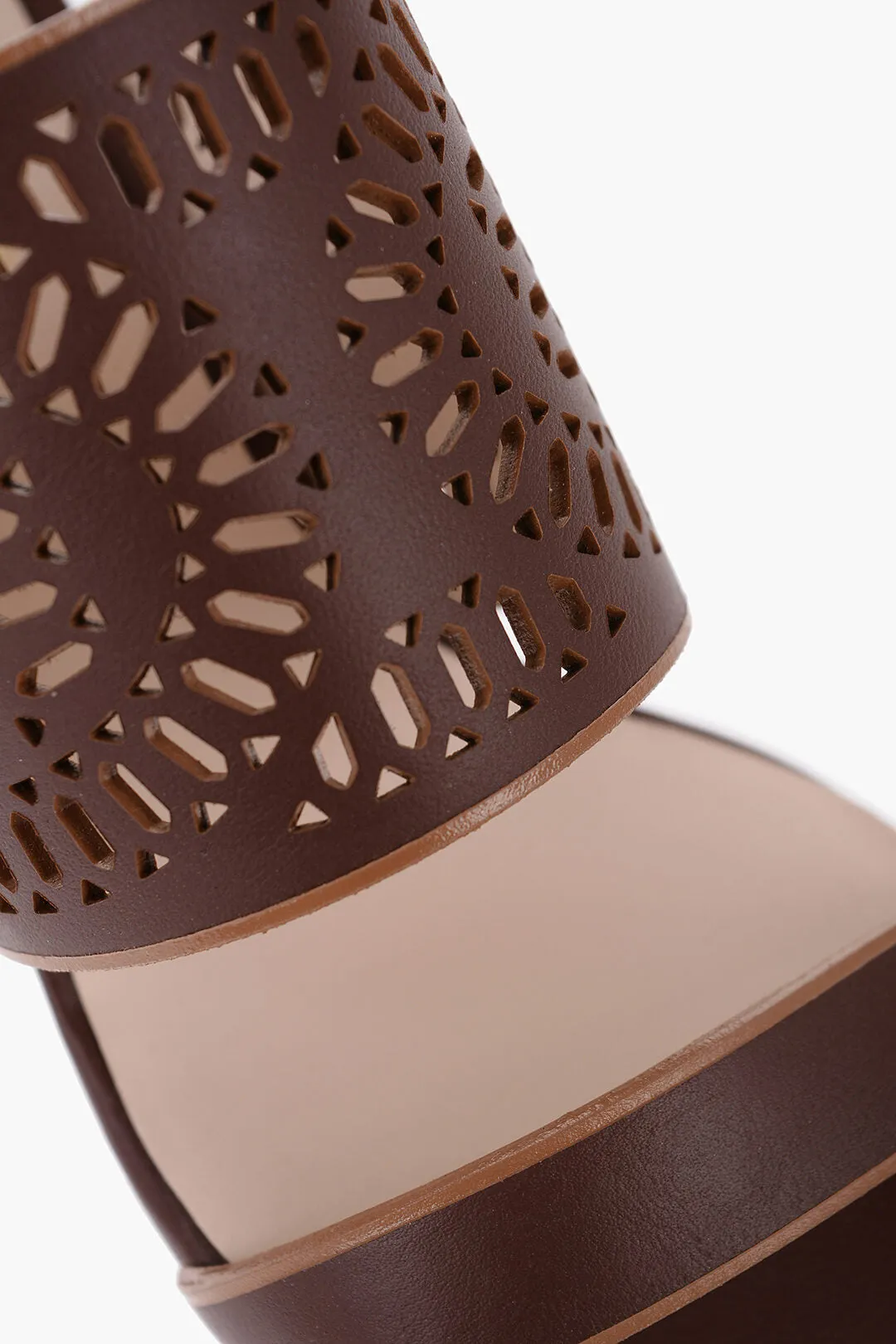 Tod's Laser Cut Leather Sandals With Wooden Heel 5,5Cm