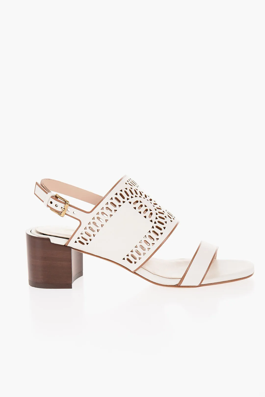 Tod's Laser Cut Leather Sandals With Wooden Heel 5,5Cm
