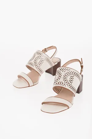 Tod's Laser Cut Leather Sandals With Wooden Heel 5,5Cm