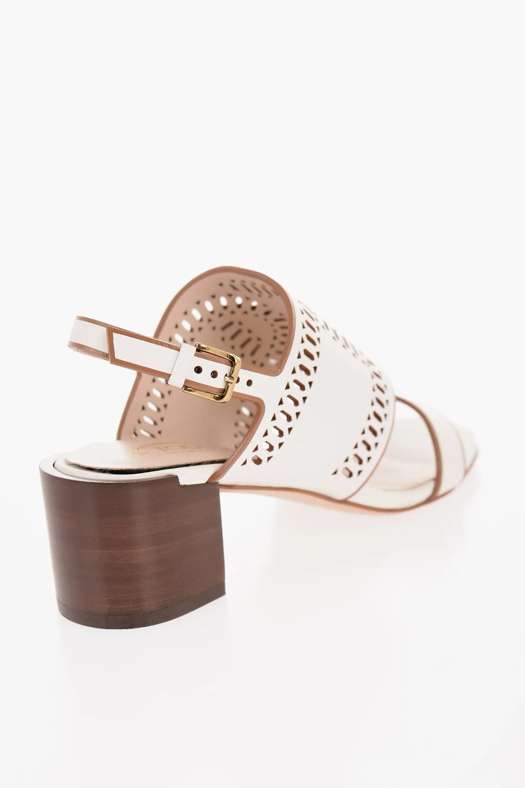 Tod's Laser Cut Leather Sandals With Wooden Heel 5,5Cm