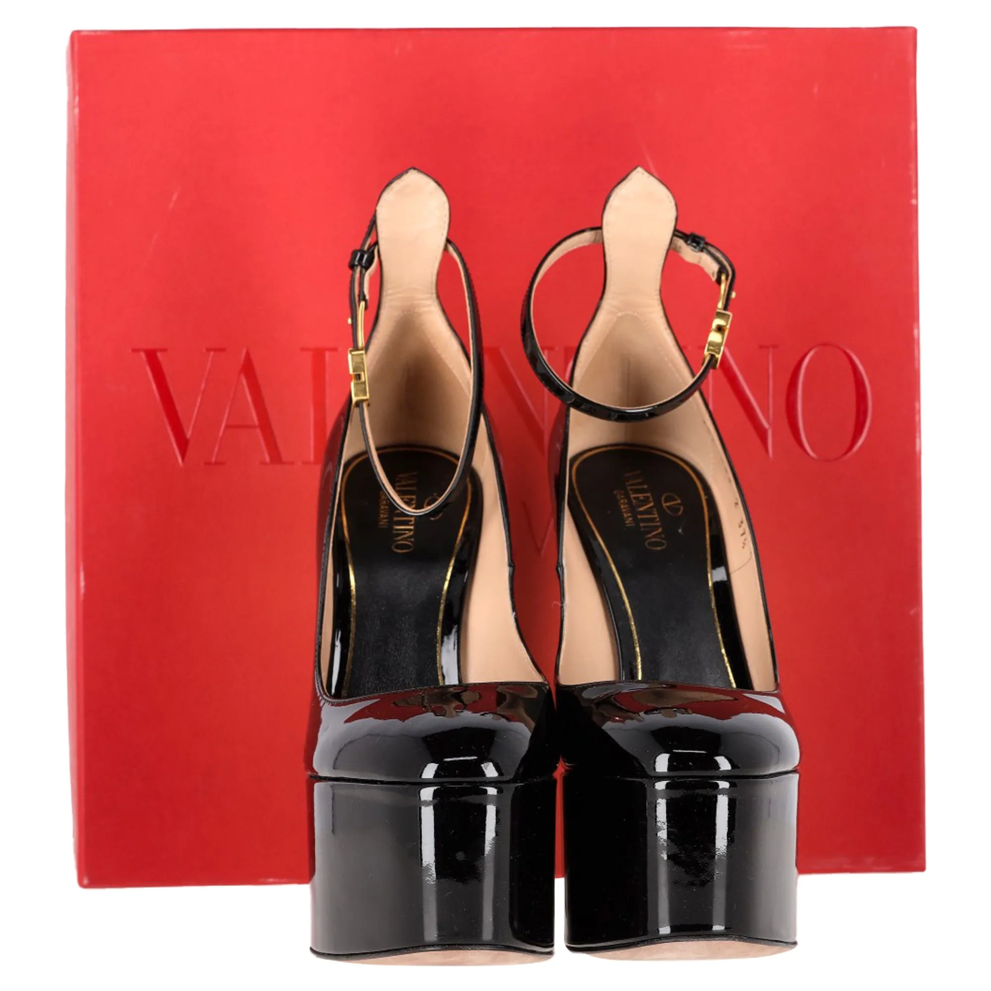Valentino Tan-Go Platform Pumps in Black Patent Leather