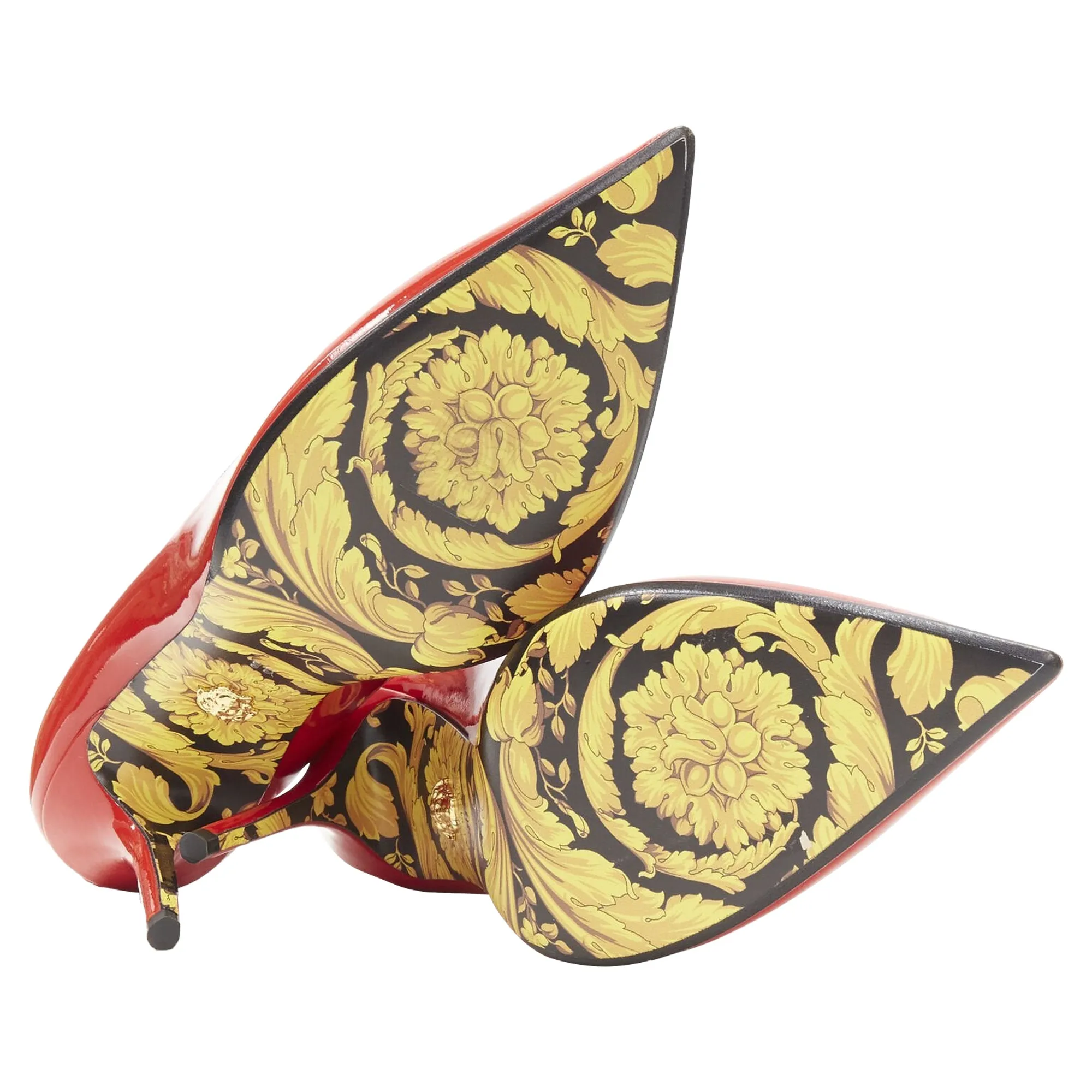 Versace Hibiscus Barocco Gold Sole Medusa Stud Pump