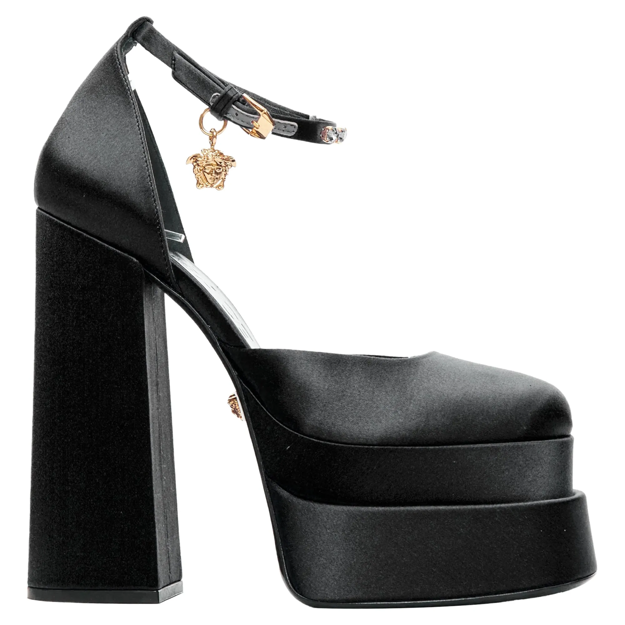 Versace Runway Aevitas 155 satin g crystal Medusa double platform