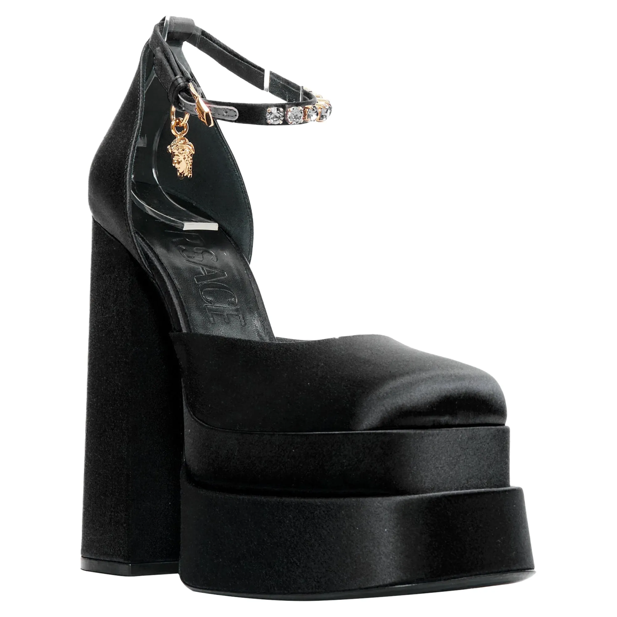 Versace Runway Aevitas 155 satin g crystal Medusa double platform