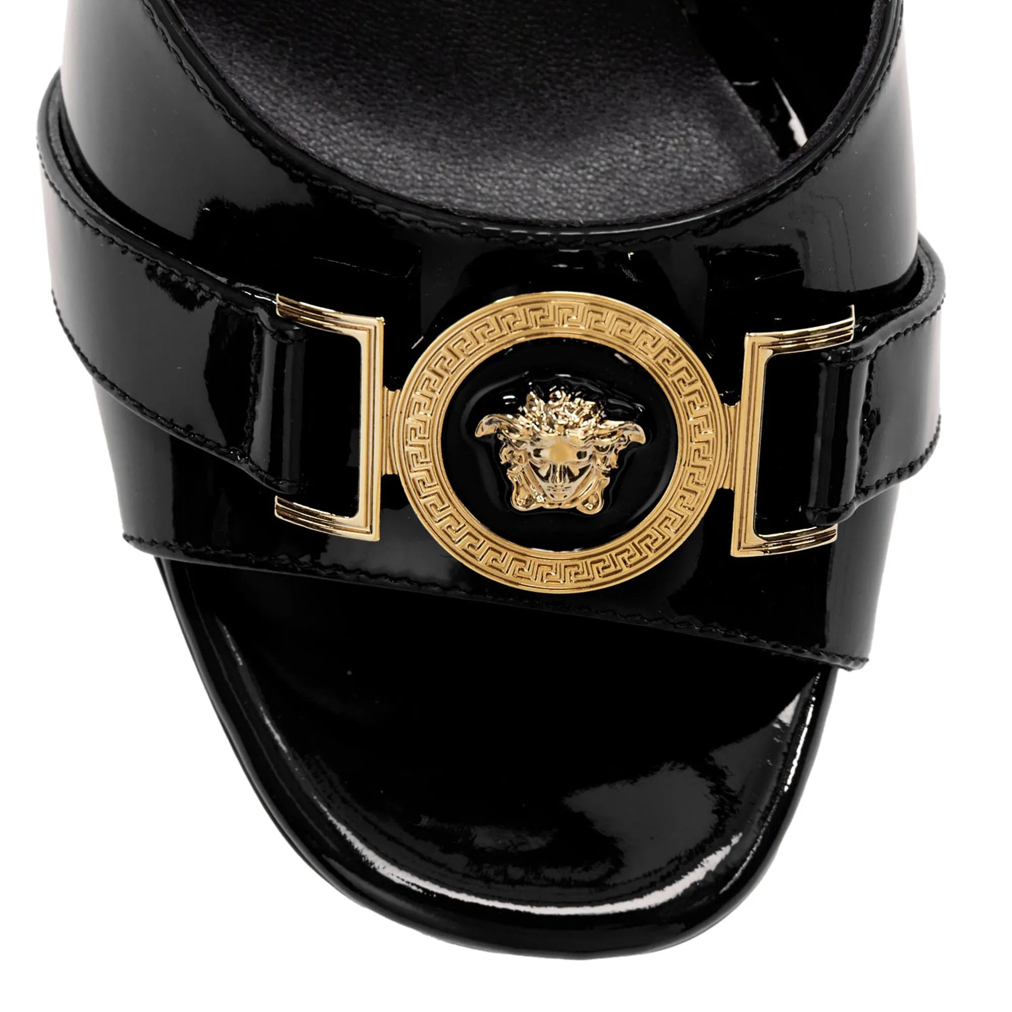Versace Tribute Patent Medusa Open Toe Platform Sandal