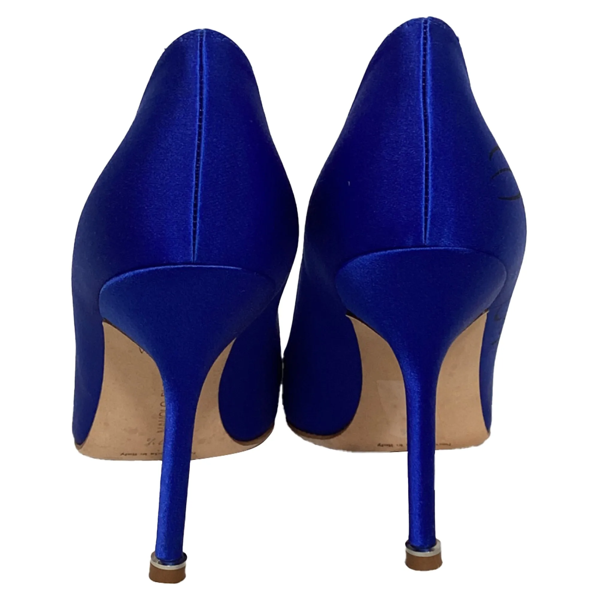 Vetements x Manolo Blahnik Signed Pointed Pumps in Blue Satin