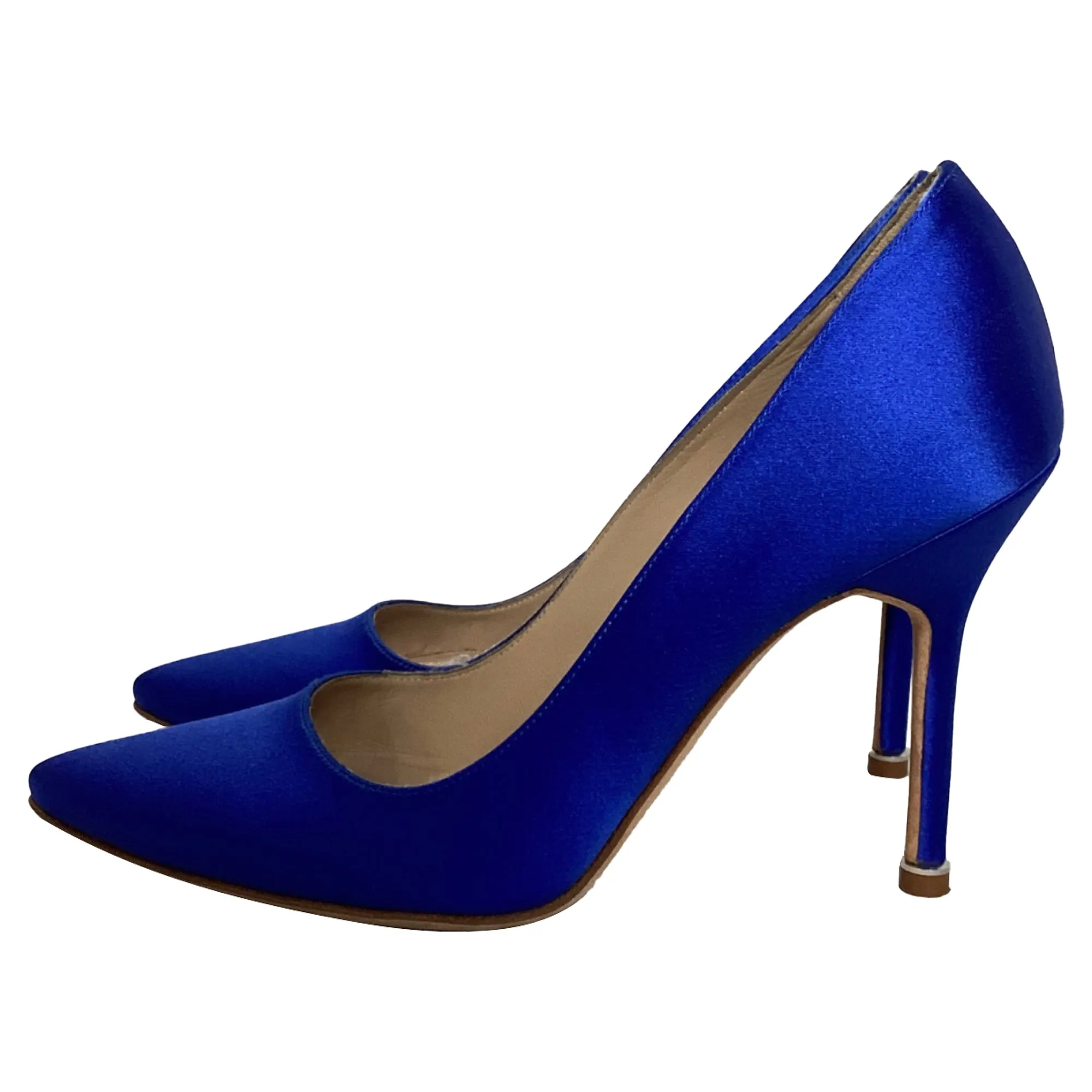 Vetements x Manolo Blahnik Signed Pointed Pumps in Blue Satin