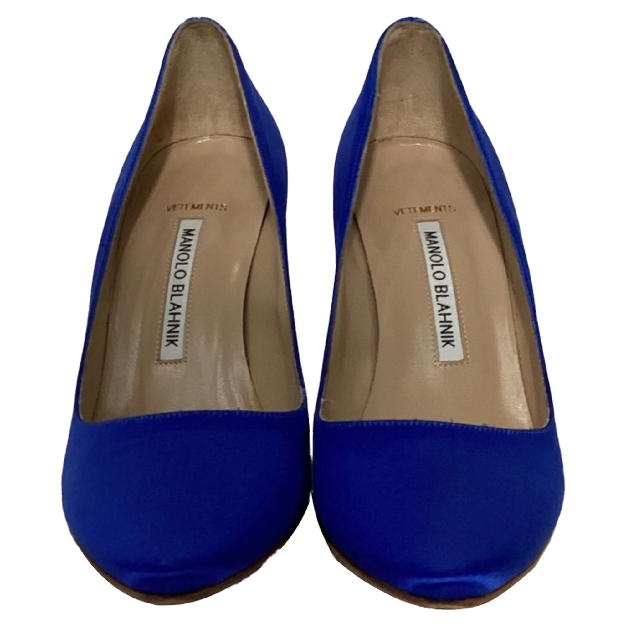 Vetements x Manolo Blahnik Signed Pointed Pumps in Blue Satin