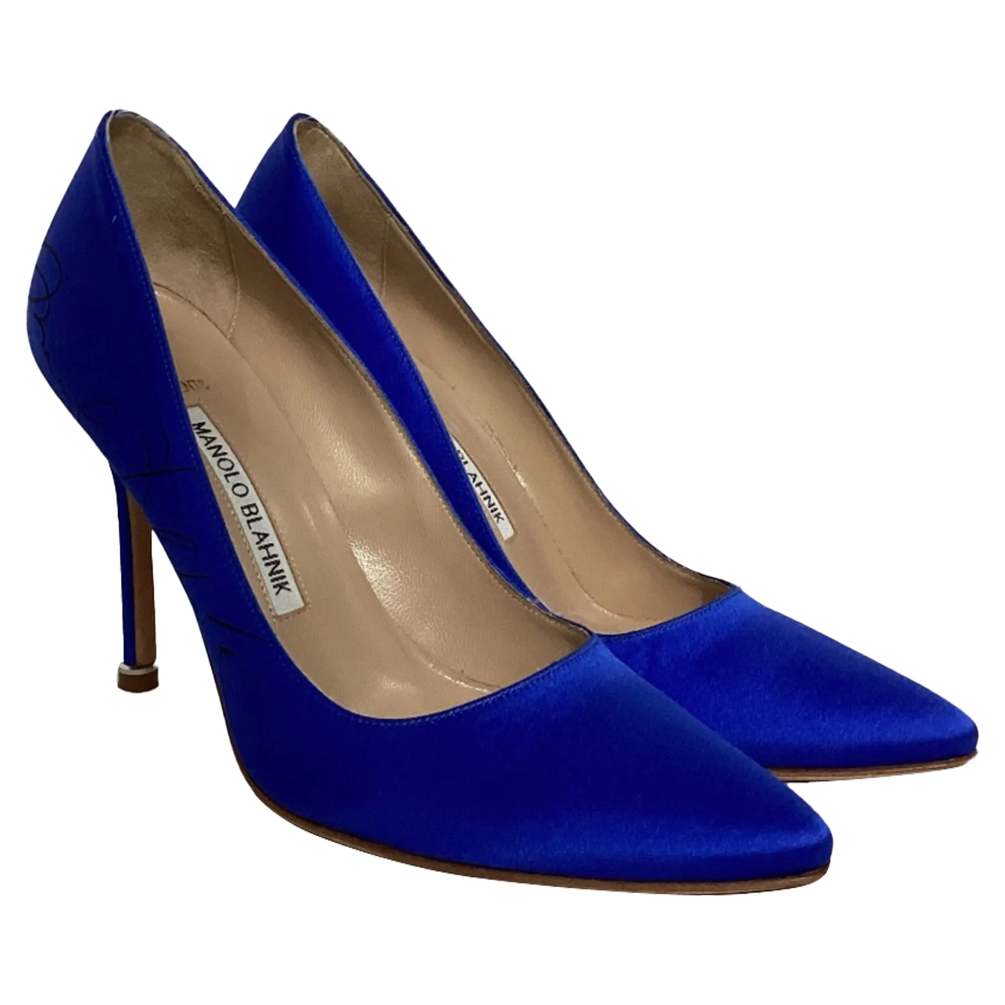 Vetements x Manolo Blahnik Signed Pointed Pumps in Blue Satin
