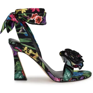 Wnkrave2 Womens Floral Print Manmade Lace-Up Heels
