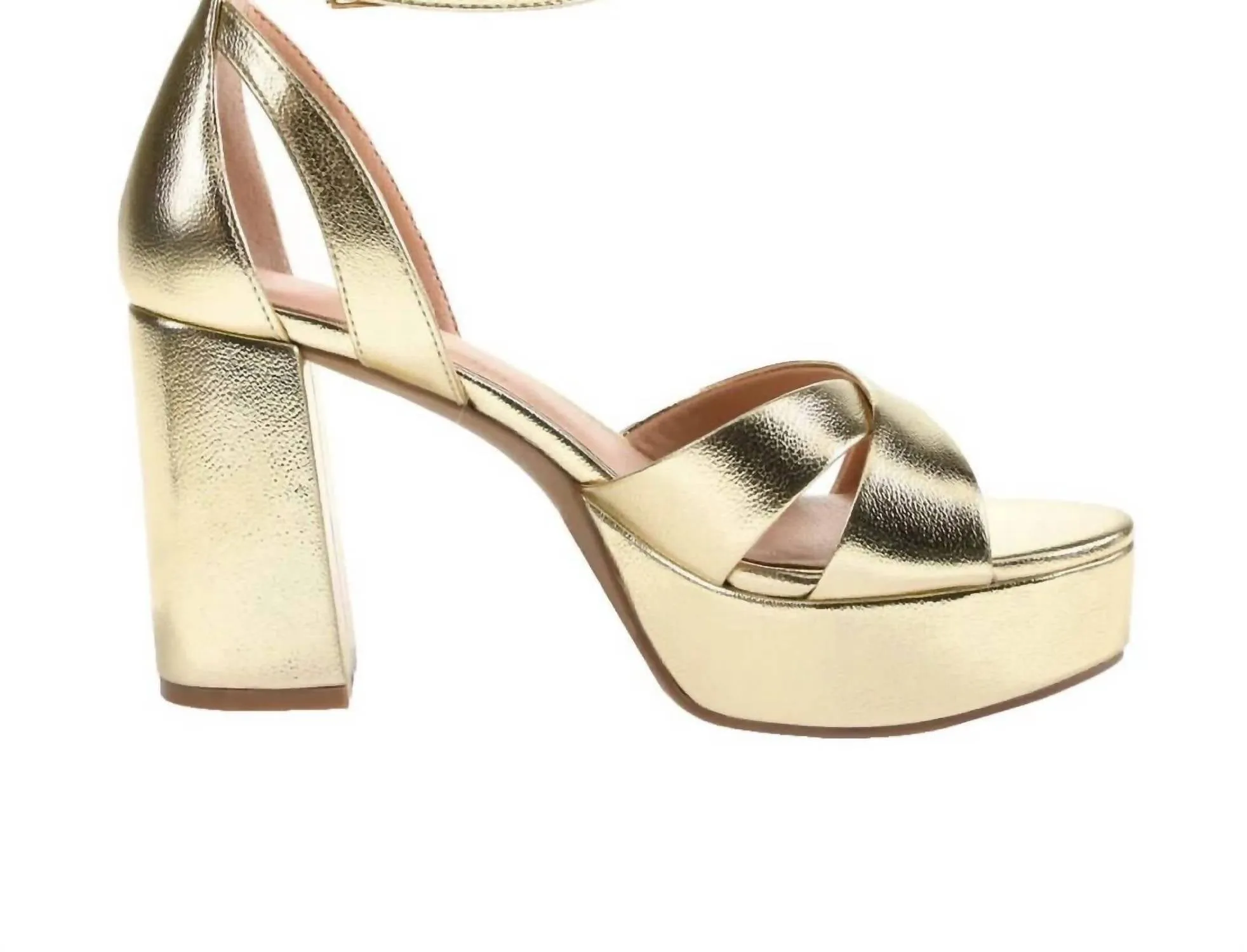 Women's Ankle Strap Platform Heel In Gold
