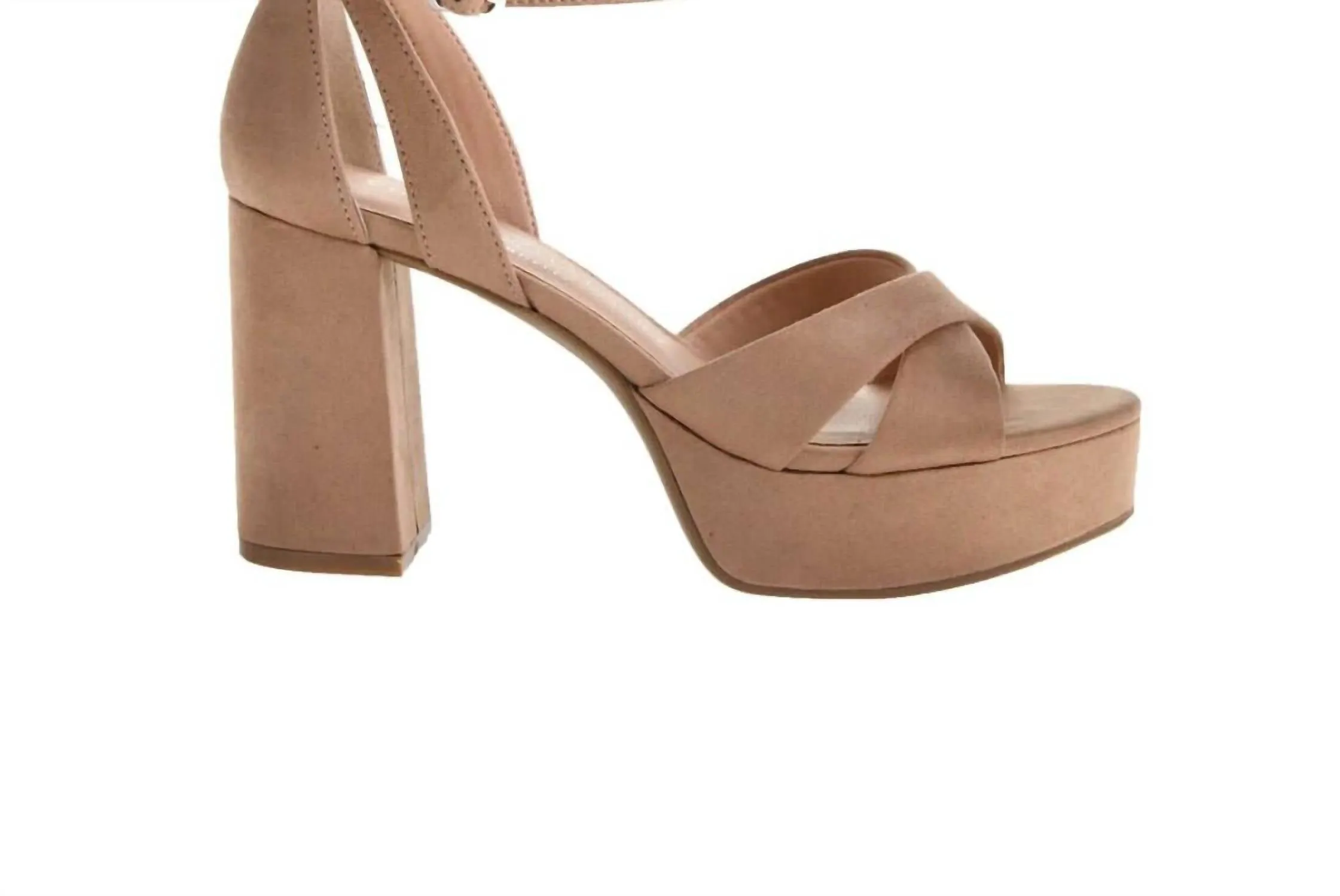 Women's Ankle Strap Platform Heel In Nude Suede