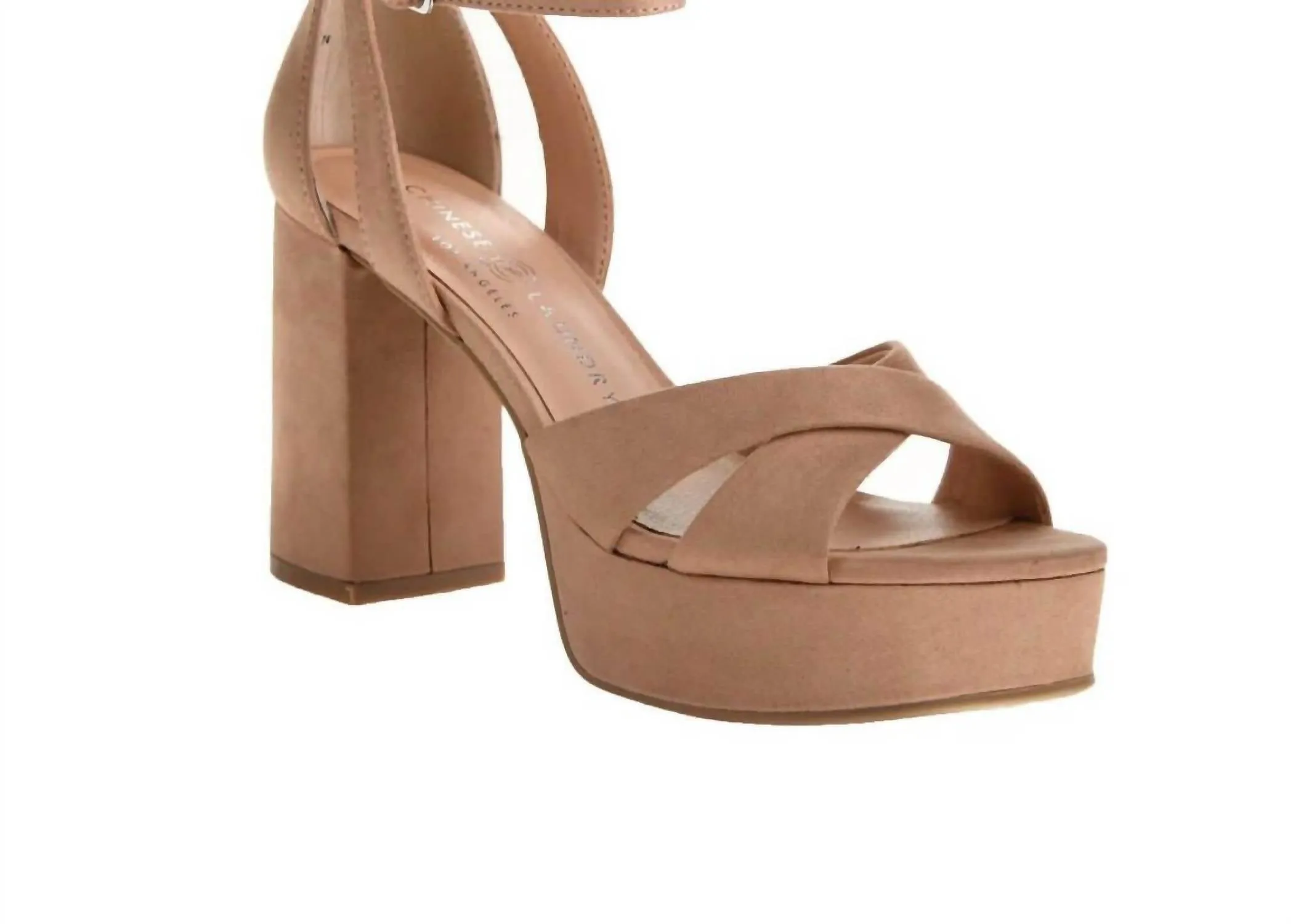 Women's Ankle Strap Platform Heel In Nude Suede