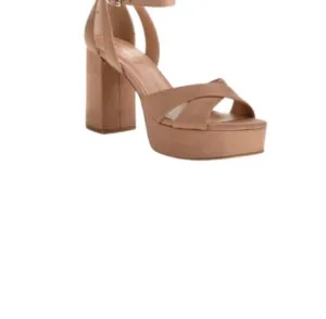 Women's Ankle Strap Platform Heel In Nude Suede