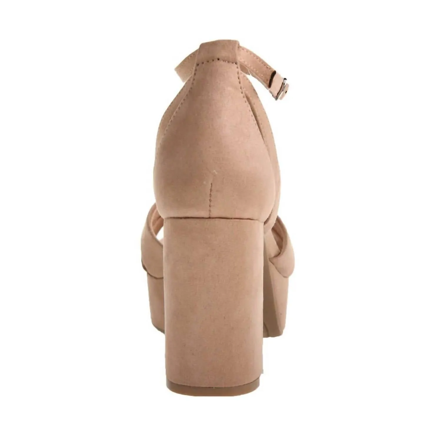 Women's Ankle Strap Platform Heel In Nude Suede