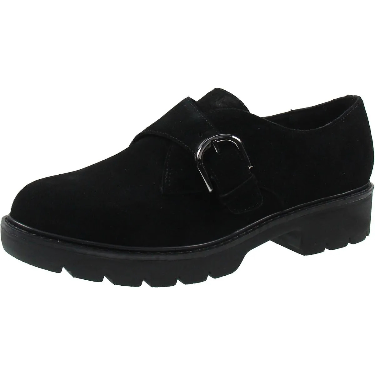 Womens Buckle Leather Loafer Heels