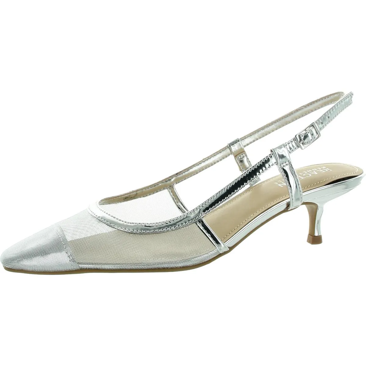 Womens Buckle Mesh Slingback Heels