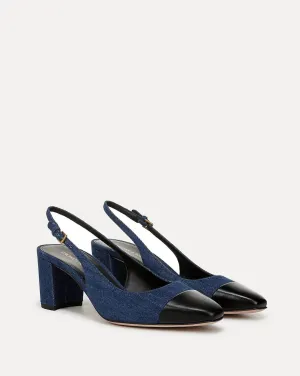 Women's Cecile Denim Cap-Toe Slingback Pump In Denim Blue/black