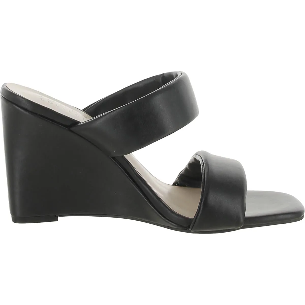 Womens Faux Leather Square Toe Wedge Heels